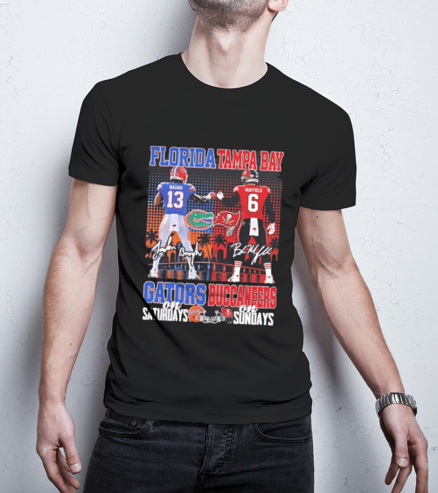 Florida Tampa Bay Gators Buccaneers Saturdays Sundays Baugh Mayfield Skyline T-Shirt