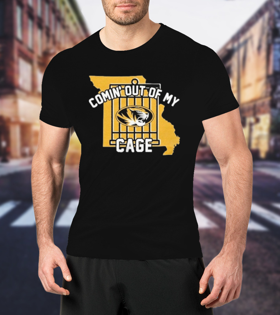 Missouri Tigers Comin' Out Of My Cage Map Outline Tiger T-Shirt