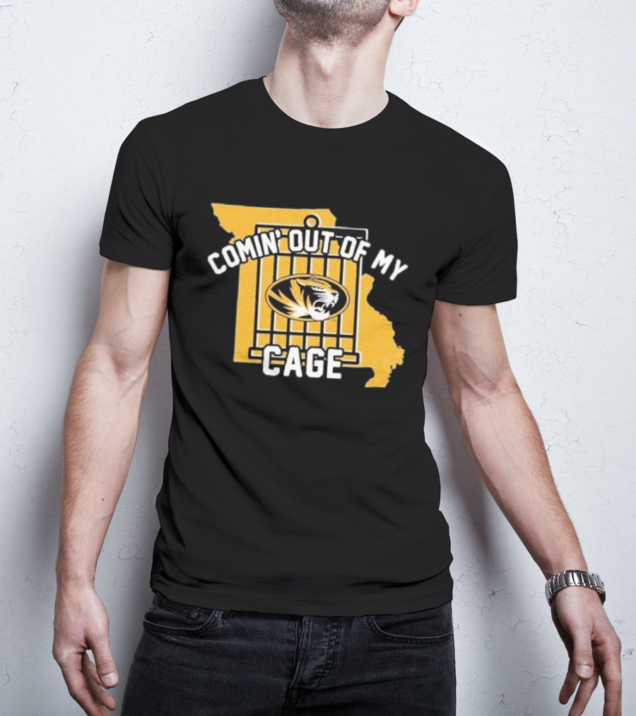 Missouri Tigers Comin' Out Of My Cage Map Outline Tiger T-Shirt