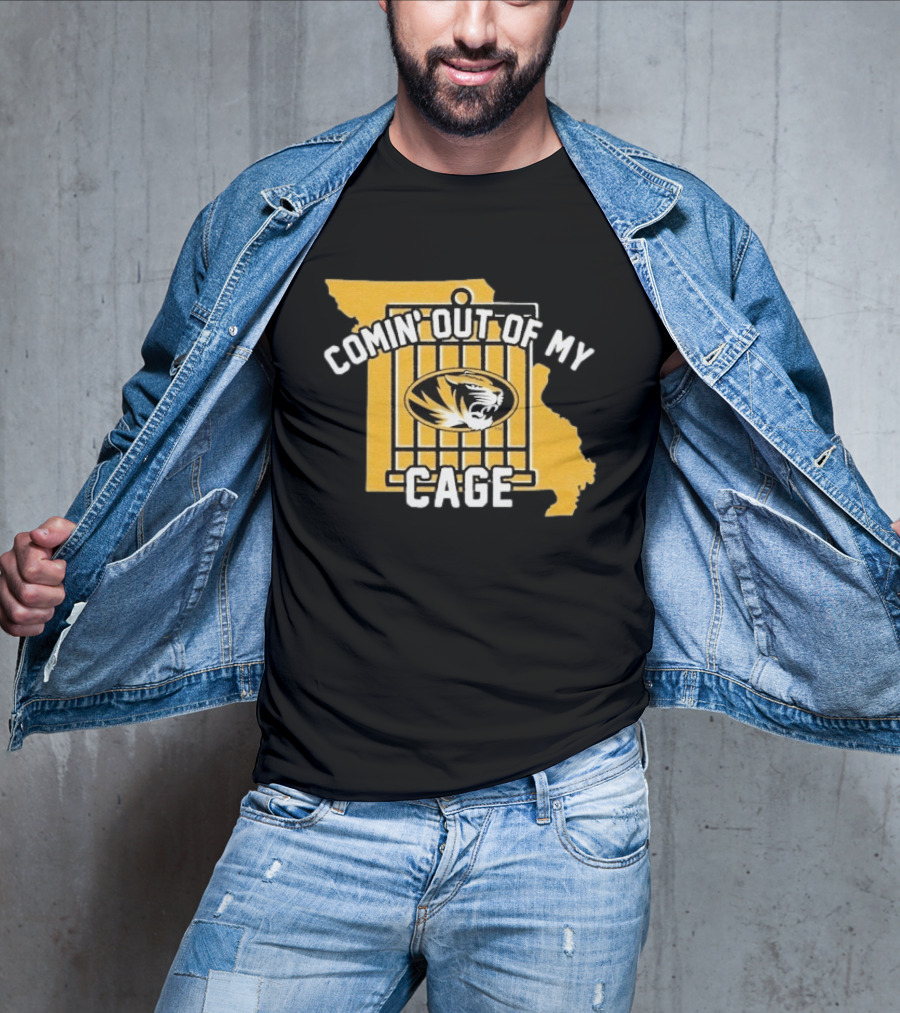 Missouri Tigers Comin' Out Of My Cage Map Outline Tiger T-Shirt