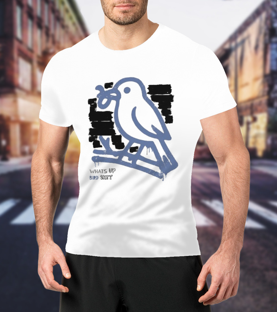 Drewtube What Up Bird Shit Funny Sparrow Holding Curling Shovel T-Shirt
