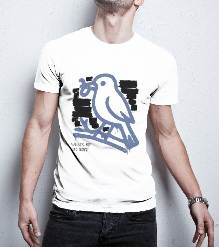 Drewtube What Up Bird Shit Funny Sparrow Holding Curling Shovel T-Shirt