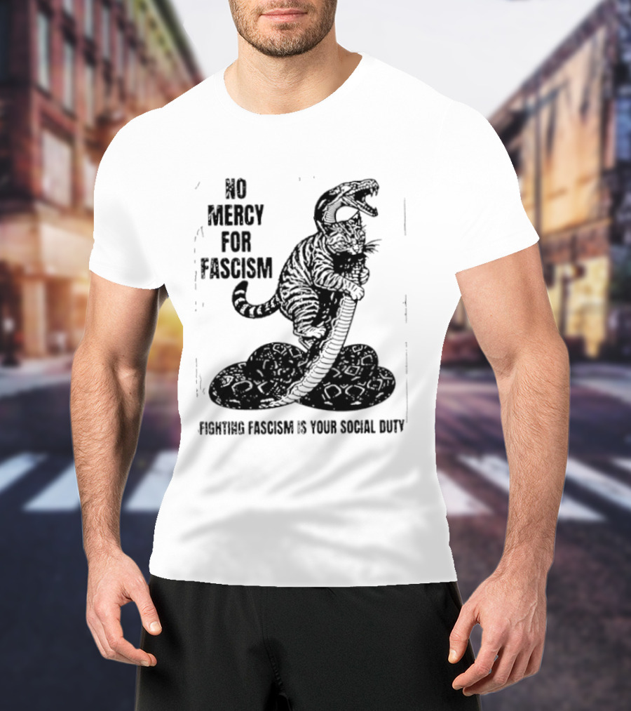 No Mercy For Fascism Dinosaur Snake Fighting Fascism Is Your Social Duty T-Shirt