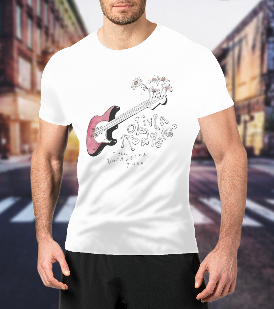 Olivia Rodrigo The Unraveled Tour Guitar Sketch With Flower Accents T-Shirt