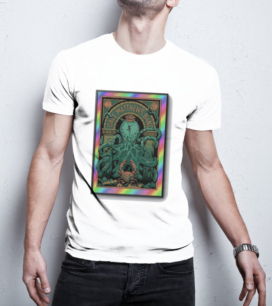 Dave Matthews Band Sept 25 2026 Ocean City MD Octopus And Crab Rainbow Border T-Shirt