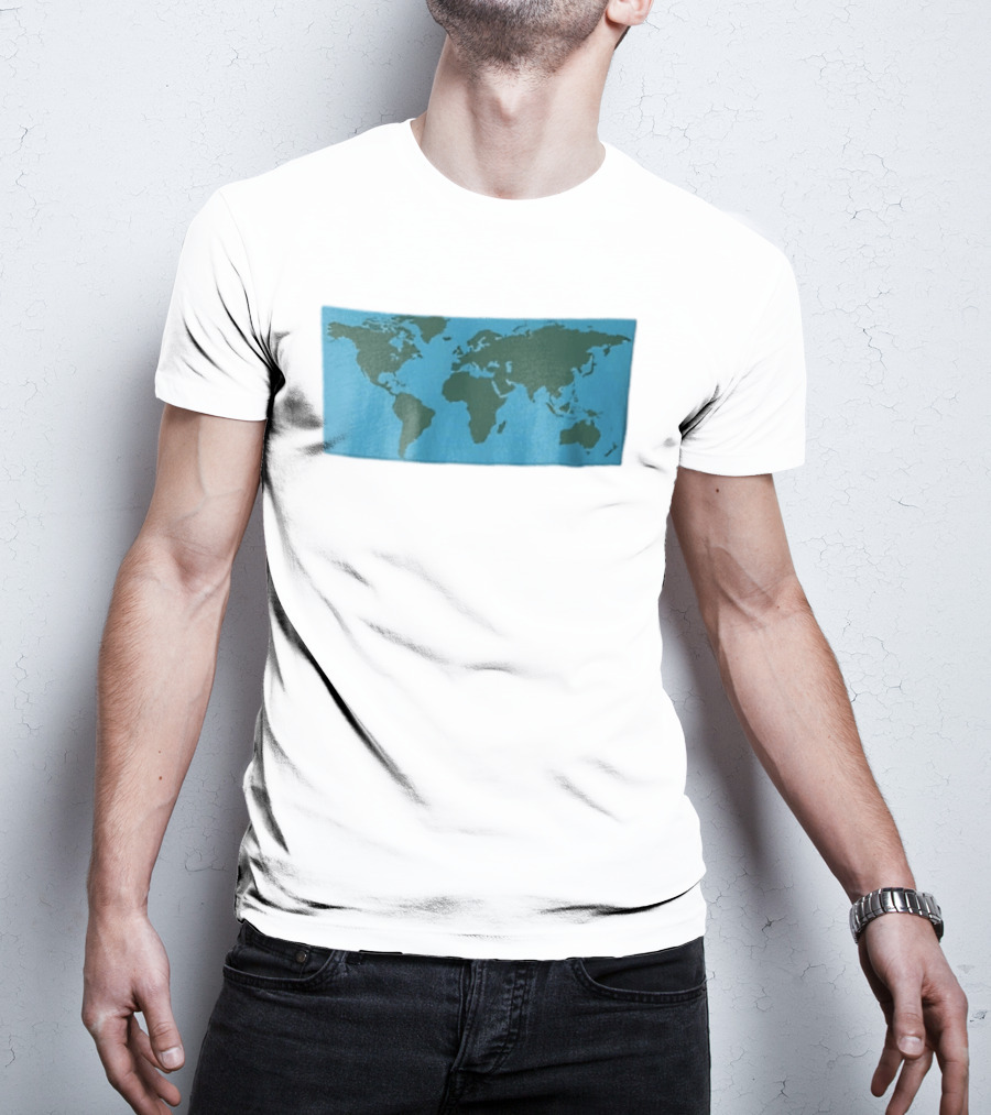 World Map Continents Green And Blue Ocean T-Shirt