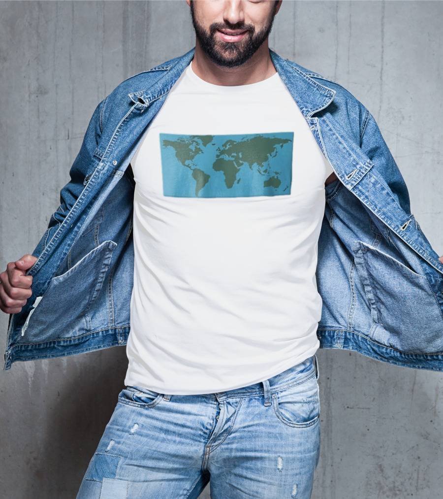 World Map Continents Green And Blue Ocean T-Shirt