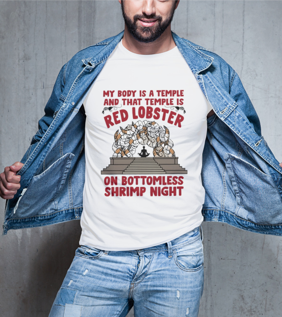 My Body Is A Temple And That Temple Is Red Lobster On Bottomless Shrimp Night Winged Statue T-Shirt