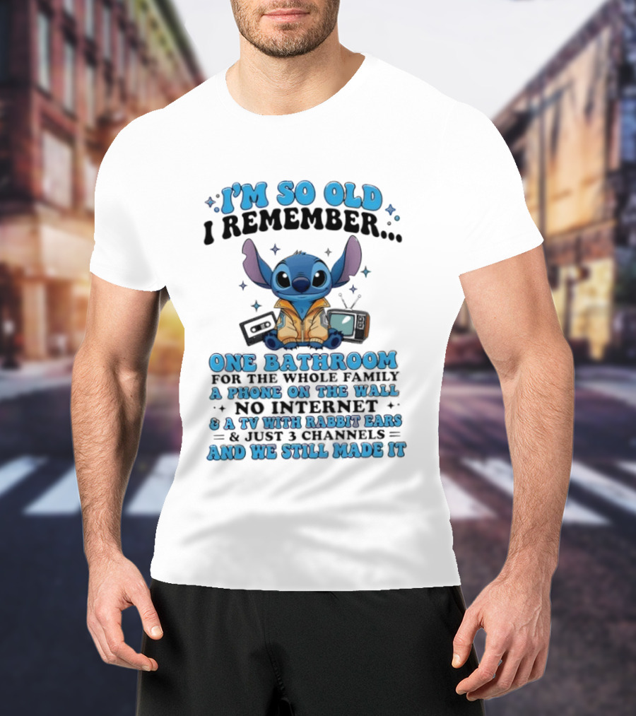 I'm So Old I Remember Stitch Nostalgia No Internet One Bathroom Phone On The Wall TV With Rabbit Ears T-Shirt