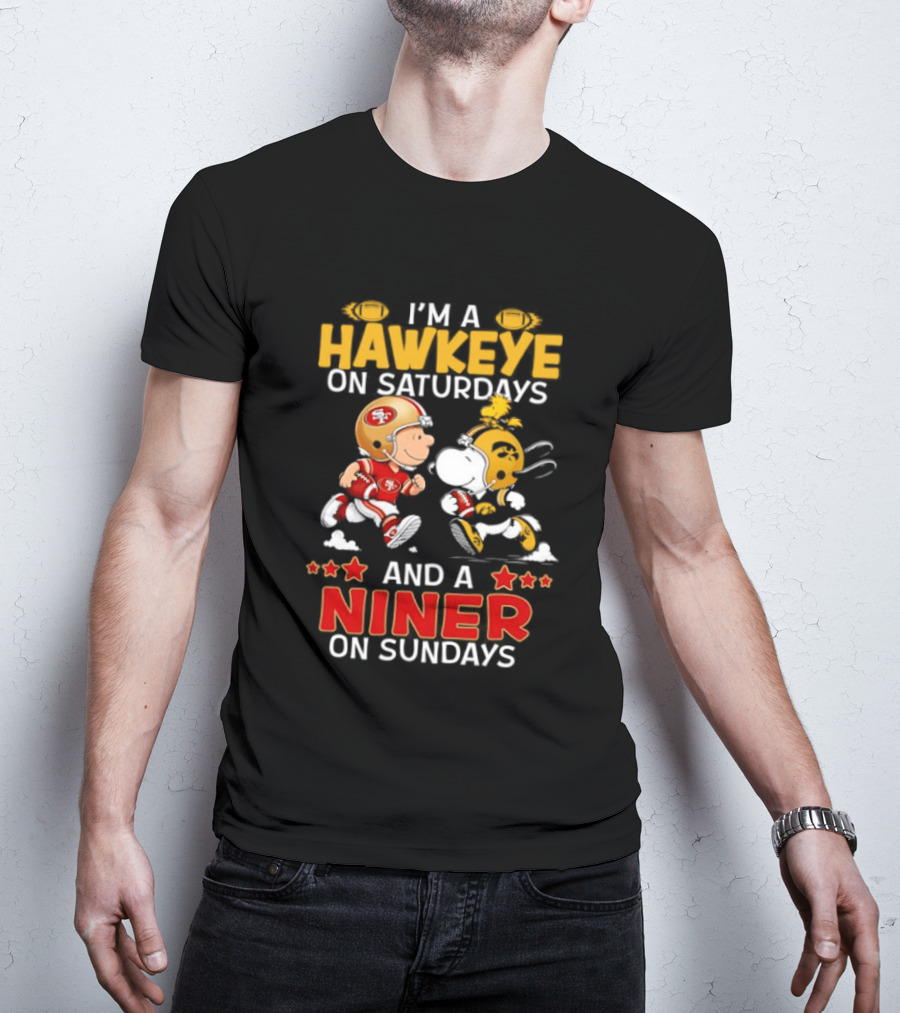 Charlie Brown Snoopy Hawkeye Saturdays Niner Sundays Football Mashup T-Shirt