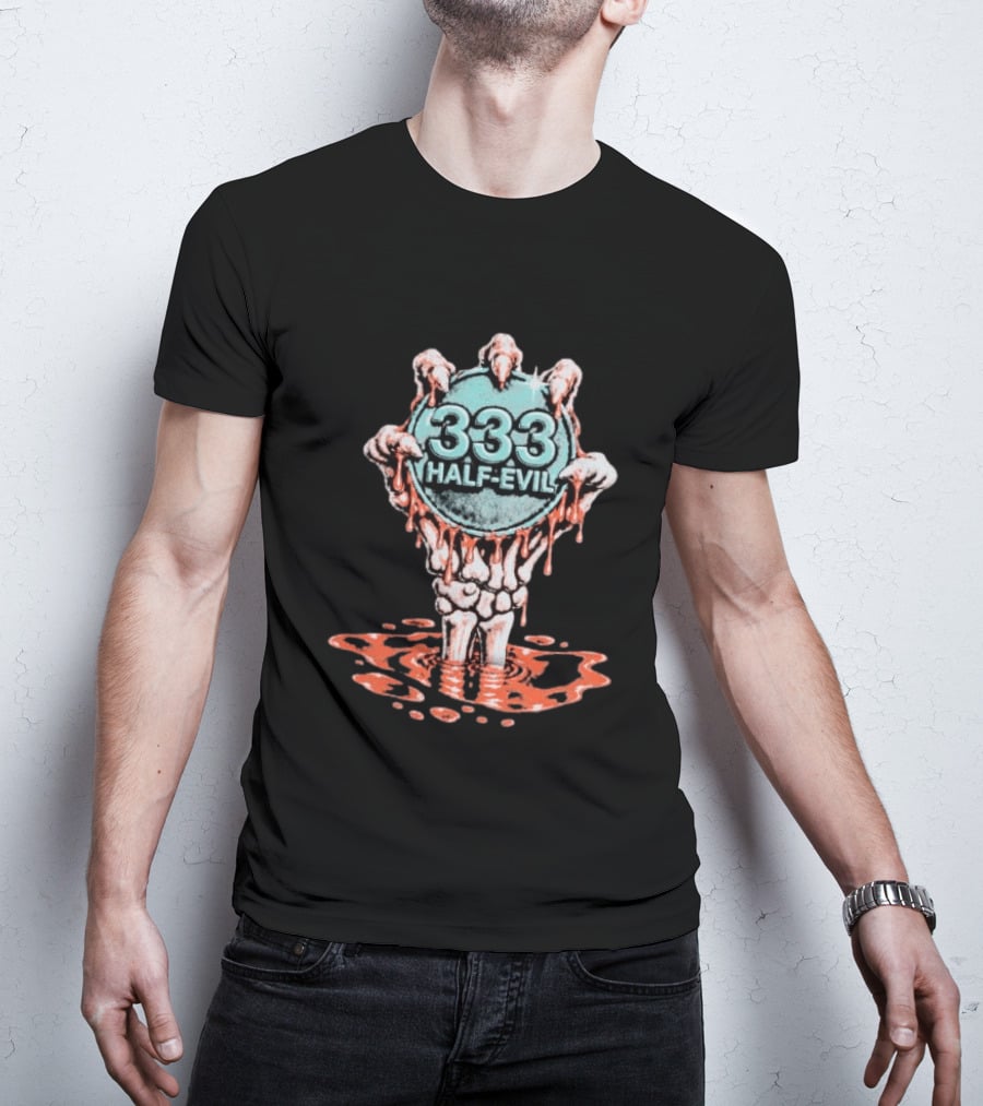 333 Half Evil Skeleton Hands Bloody Coin T-Shirt