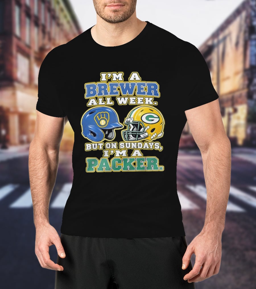 I'm A Brewer All Week But On Sundays I'm A Packer Helmet T-Shirt