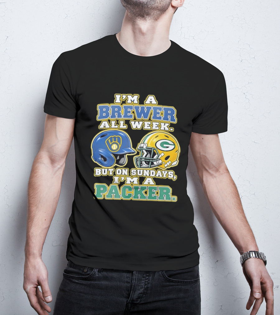 I'm A Brewer All Week But On Sundays I'm A Packer Helmet T-Shirt