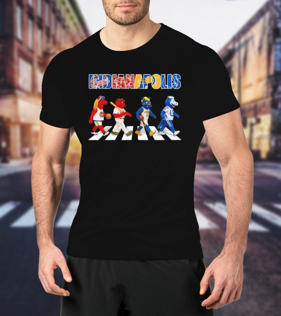 Indianapolis Fever Pacers Colts Mascots Abbey Road Collage T-Shirt