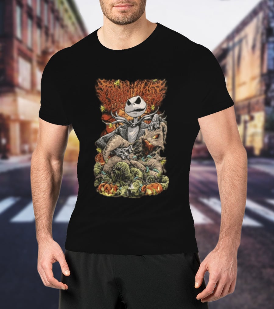Jack Skellington Pumpkin Worms Insects Halloween Scene T-Shirt