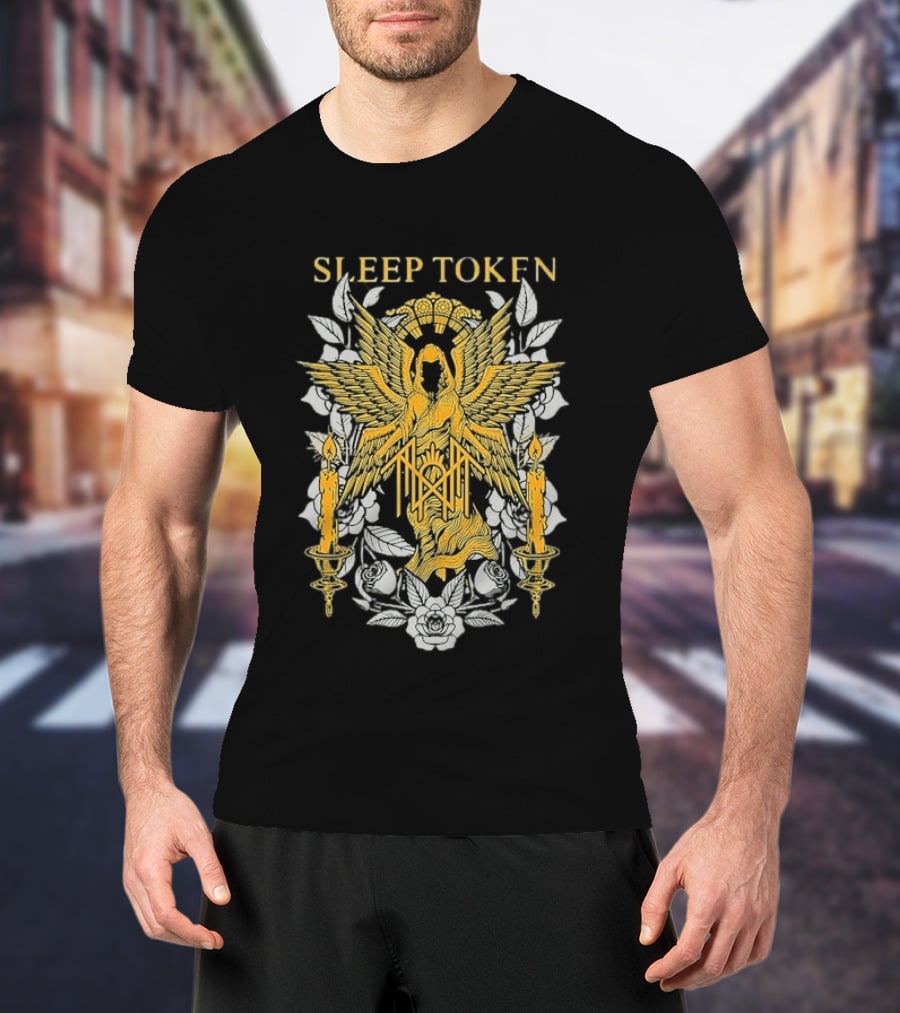 Sleep Token Angelic Golden Ascendant With Candles And Roses T-Shirt