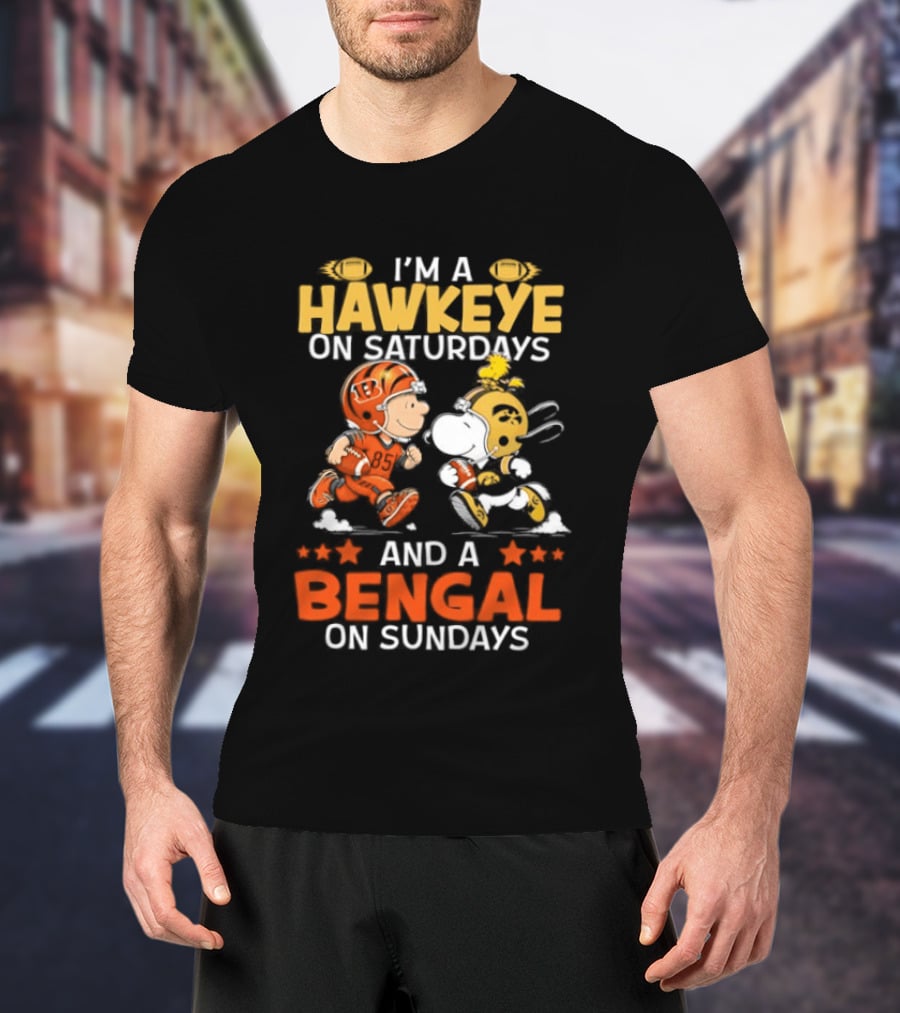 Iowa Hawkeyes Saturdays And Cincinnati Bengals Sundays Snoopy Charlie Brown T-Shirt