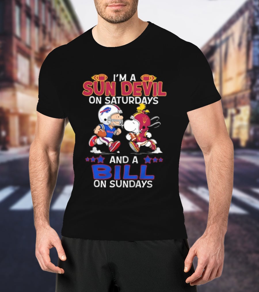 I'm A Sun Devil On Saturdays And A Bill On Sundays Football Fans Snoopy Charlie Brown T-Shirt