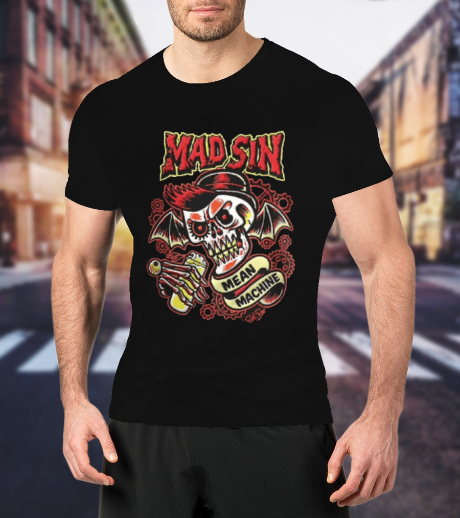 Mad Sin Mean Machine Skull Skeleton Beer T-Shirt