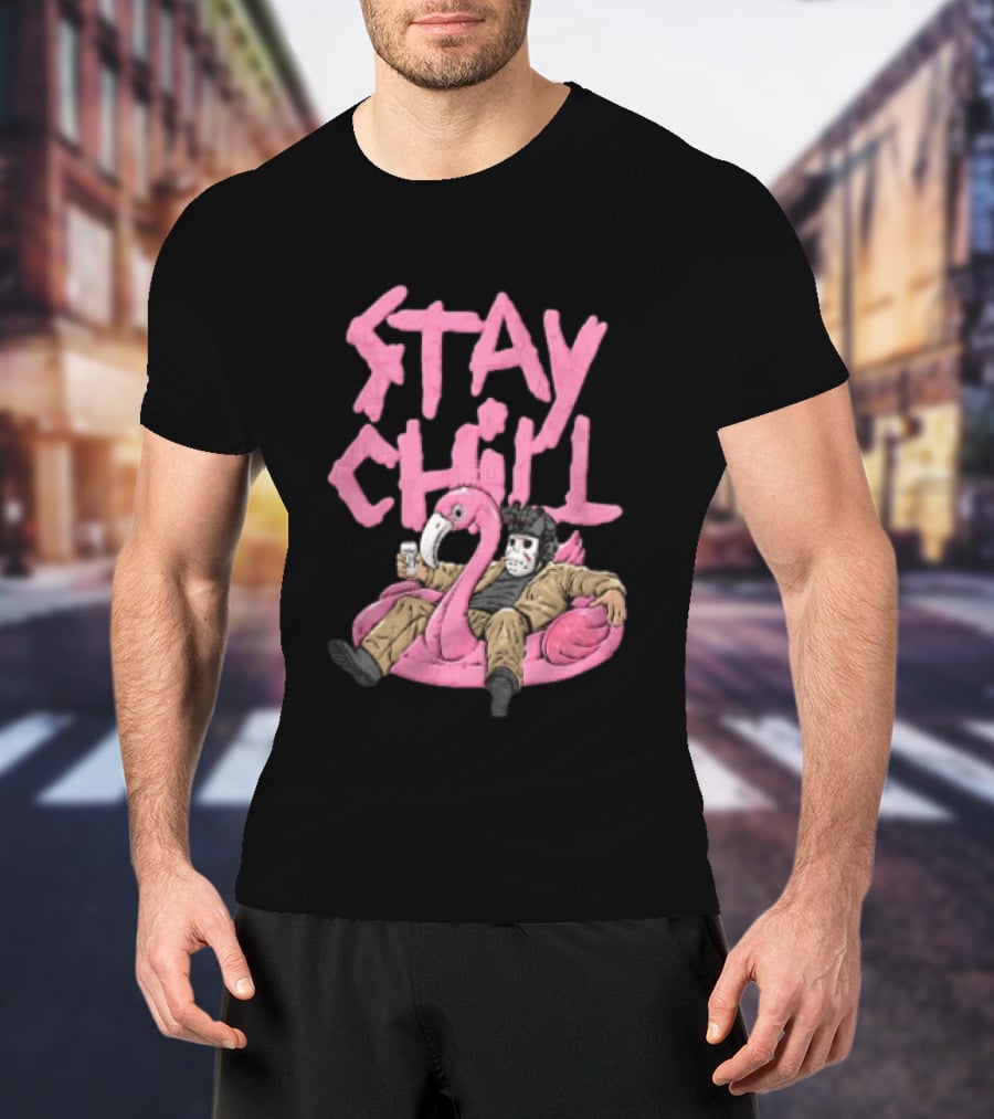 Stay Chill Jason Voorhees Energy Drink Pink Flamingo Float T-Shirt