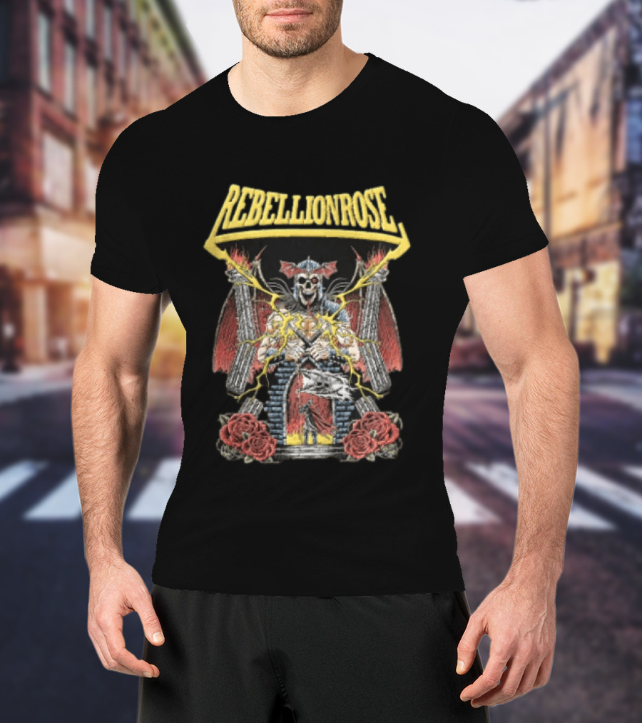 Rebellion Rose Skull Knight Castle With Roses And Lightning T-Shirt