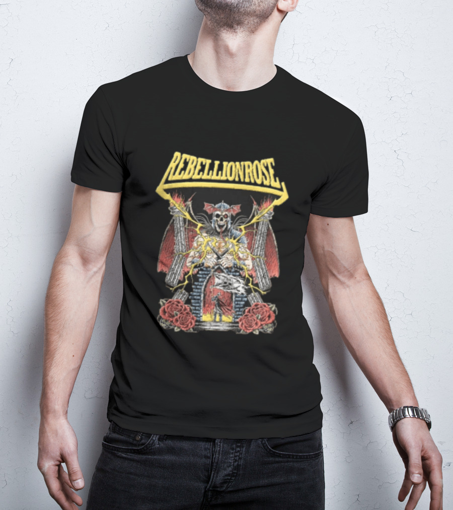 Rebellion Rose Skull Knight Castle With Roses And Lightning T-Shirt