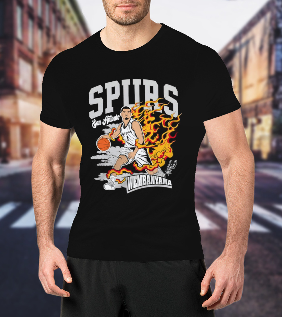 Victor Wembanyama San Antonio Spurs No 1 Basketball Flames Caricature T-Shirt