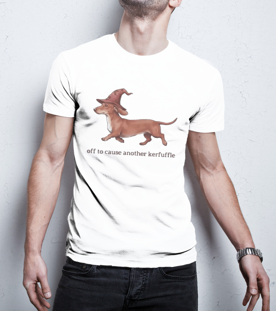 Off To Cause Another Kerfuffle Dachshund Wizard T-Shirt
