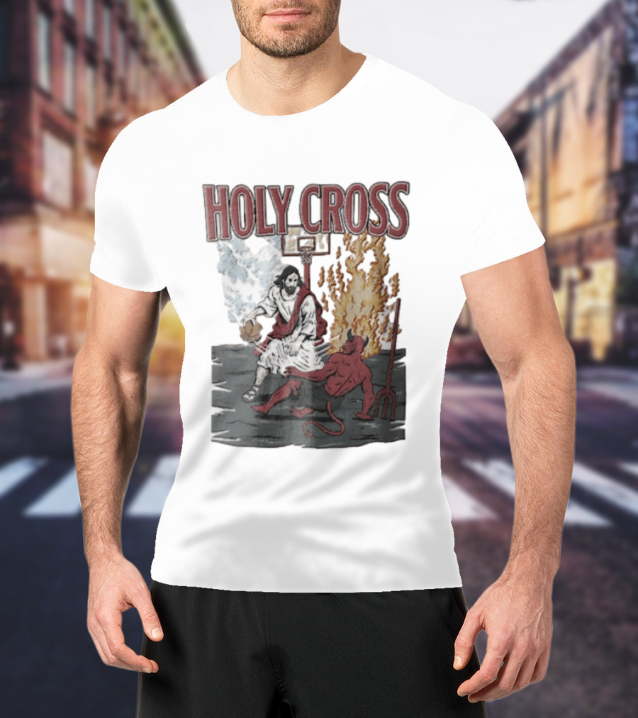 Holy Cross Basketball Player Versus Devil Duel T-Shirt
