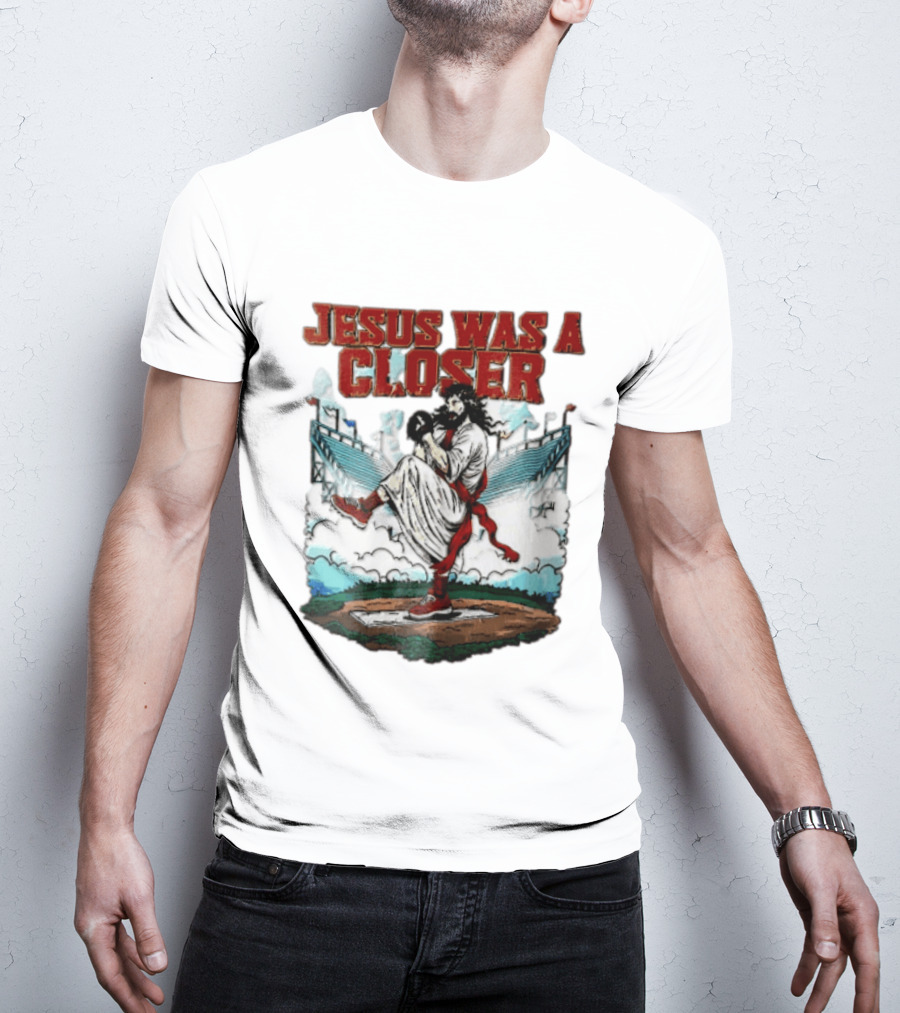 Jesus Was A Closer Baseball Pitcher Heavenly Stadium Scene T-Shirt