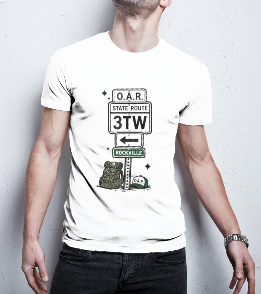 O.A.R. State Route 3TW Rockville Road Sign Backpack Adventure T-Shirt