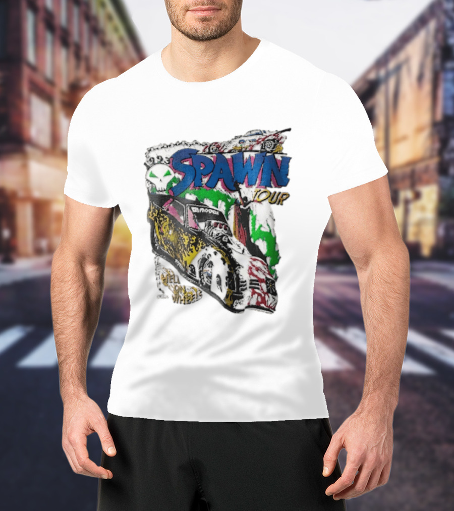 Spawn Tour Hell On Wheels Racing Car Skull Motif T-Shirt