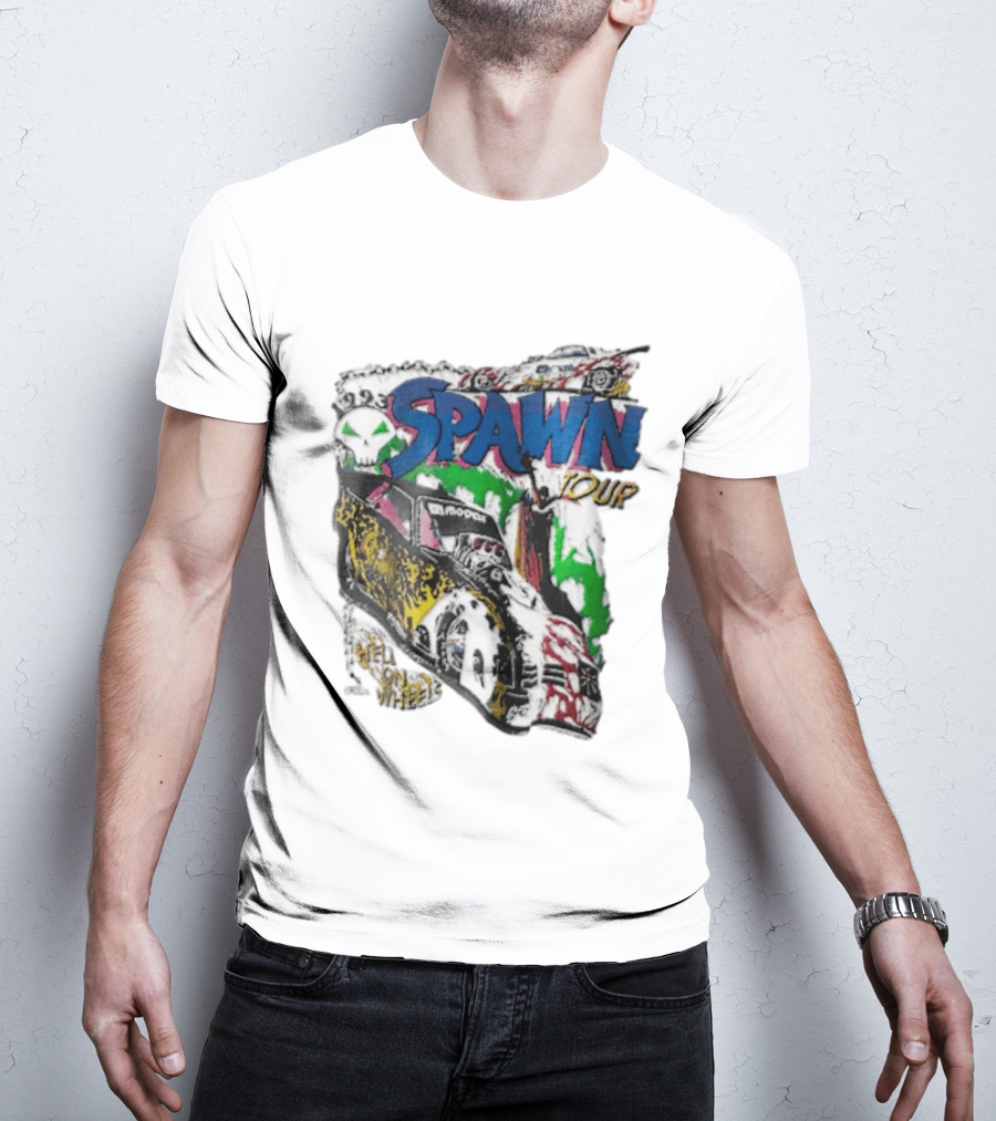 Spawn Tour Hell On Wheels Racing Car Skull Motif T-Shirt