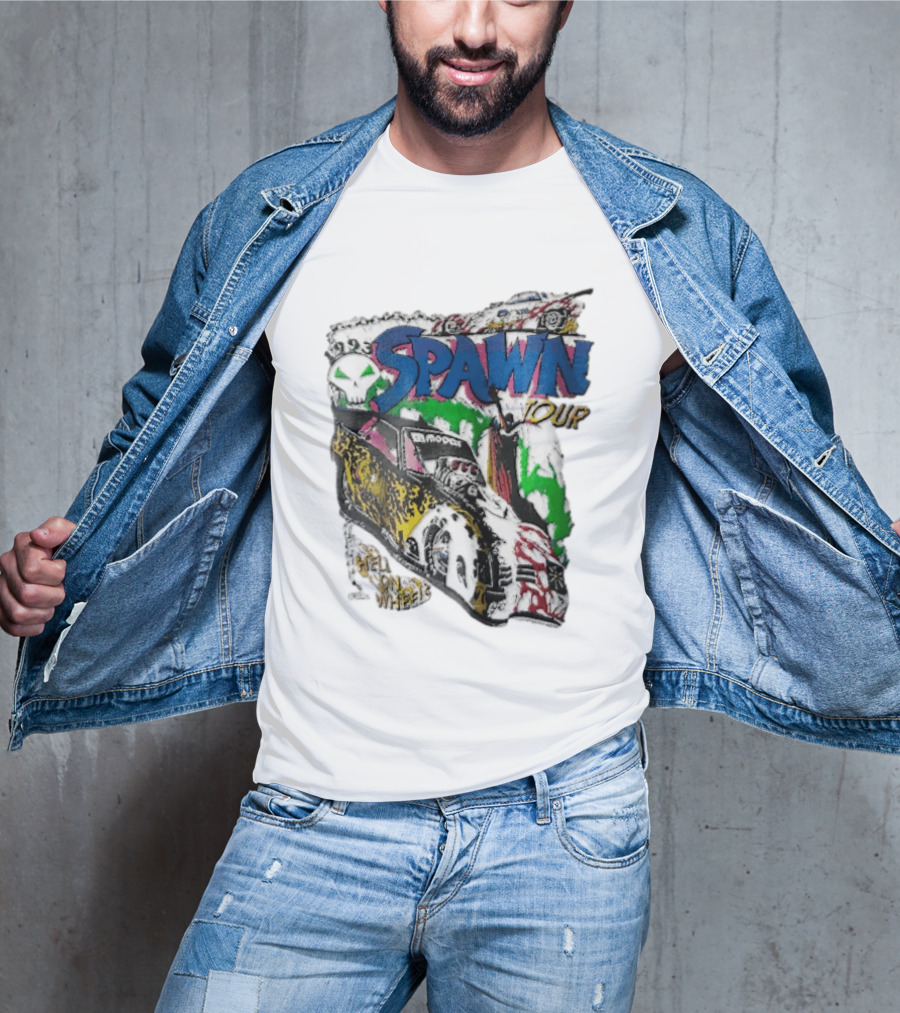 Spawn Tour Hell On Wheels Racing Car Skull Motif T-Shirt