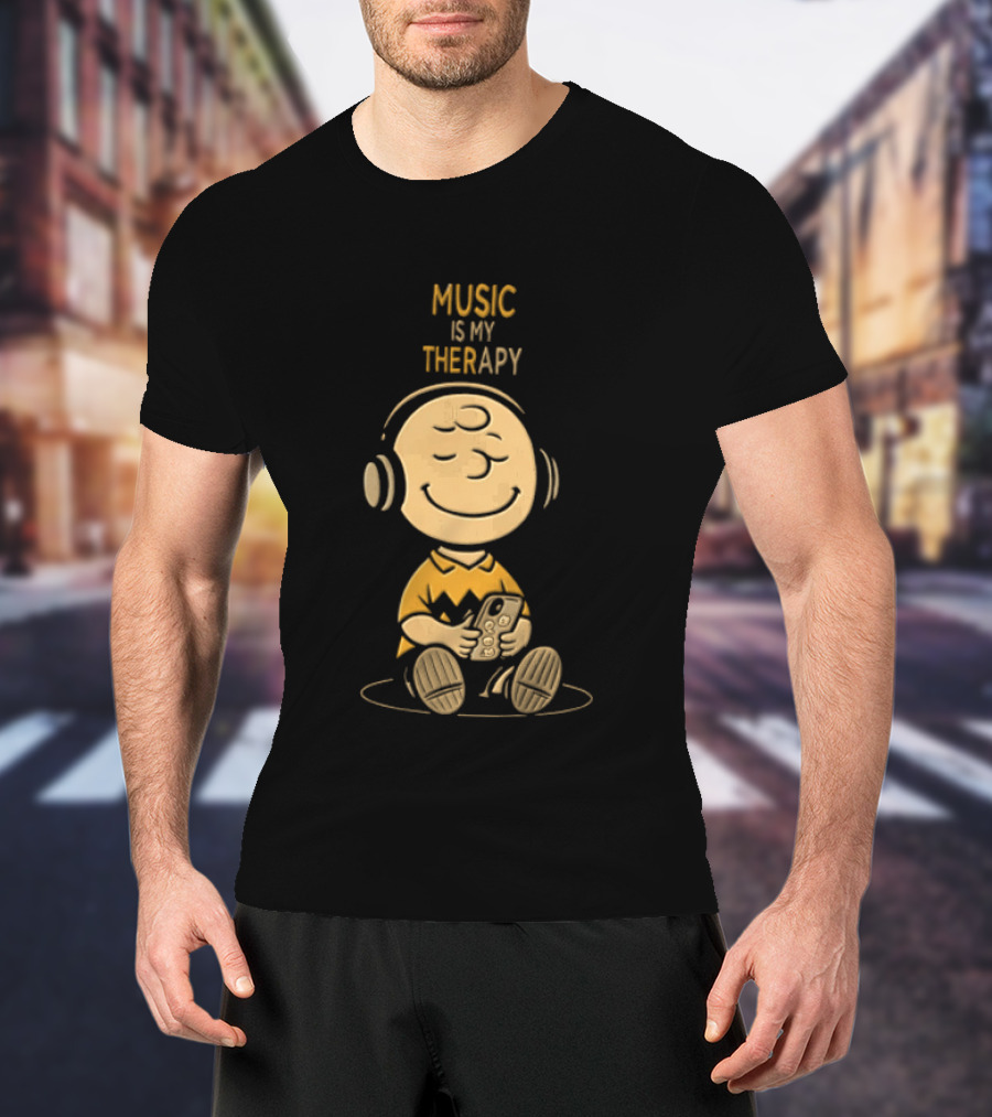 Charlie Brown Listening To Music Is My Therapy T-Shirt