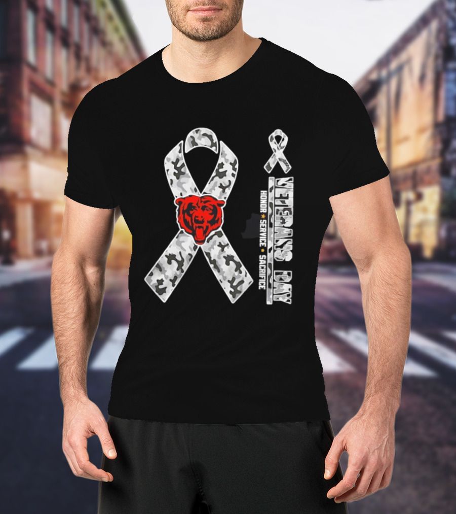 Chicago Bears Veterans Day 2026 Honor Service Sacrifice Camo Ribbon T-Shirt