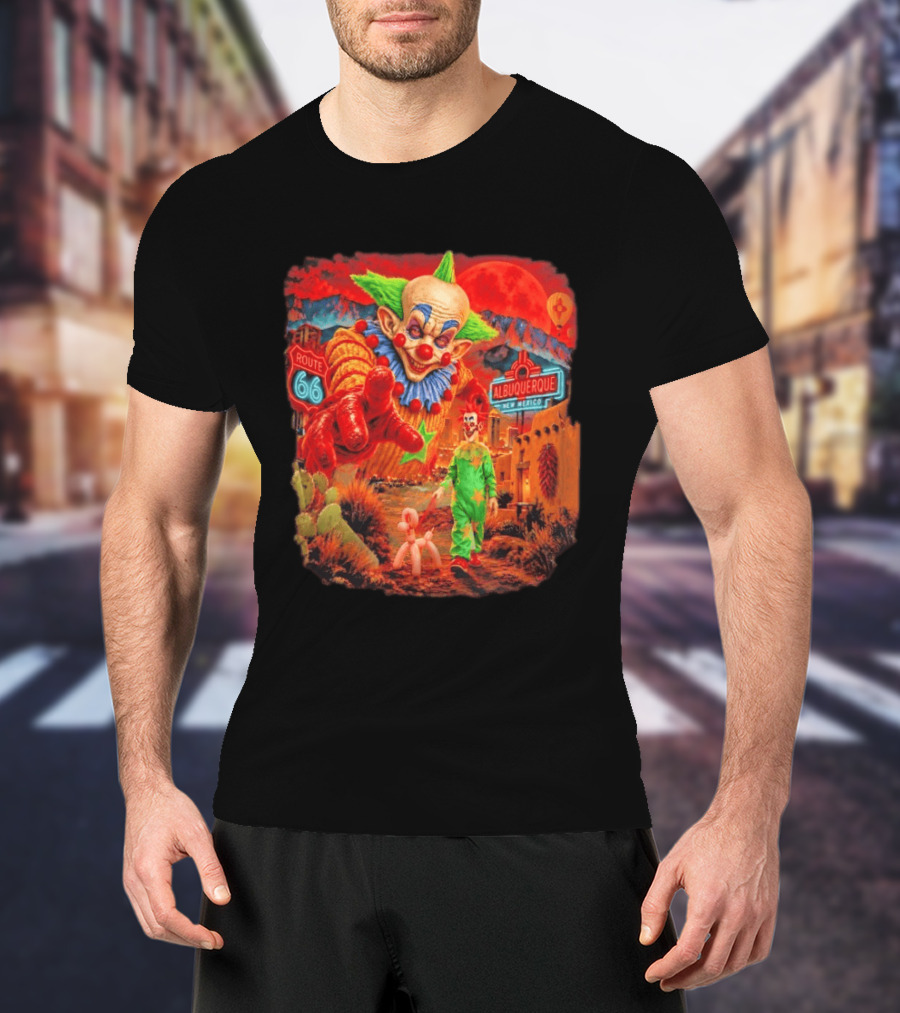 Creepy Clown Route 66 Albuquerque New Mexico Halloween Red Sky 2026 T-Shirt