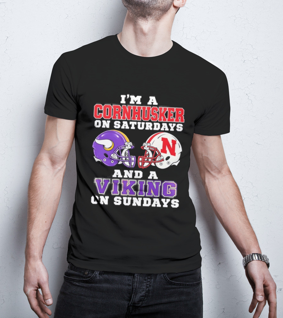 I'm A Cornhusker On Saturdays And A Viking On Sundays Helmet Rivalry T-Shirt