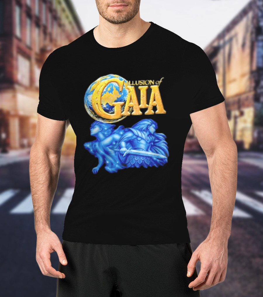 Illusion Of Gaia Earth Globe Blue Figures Sword T-Shirt