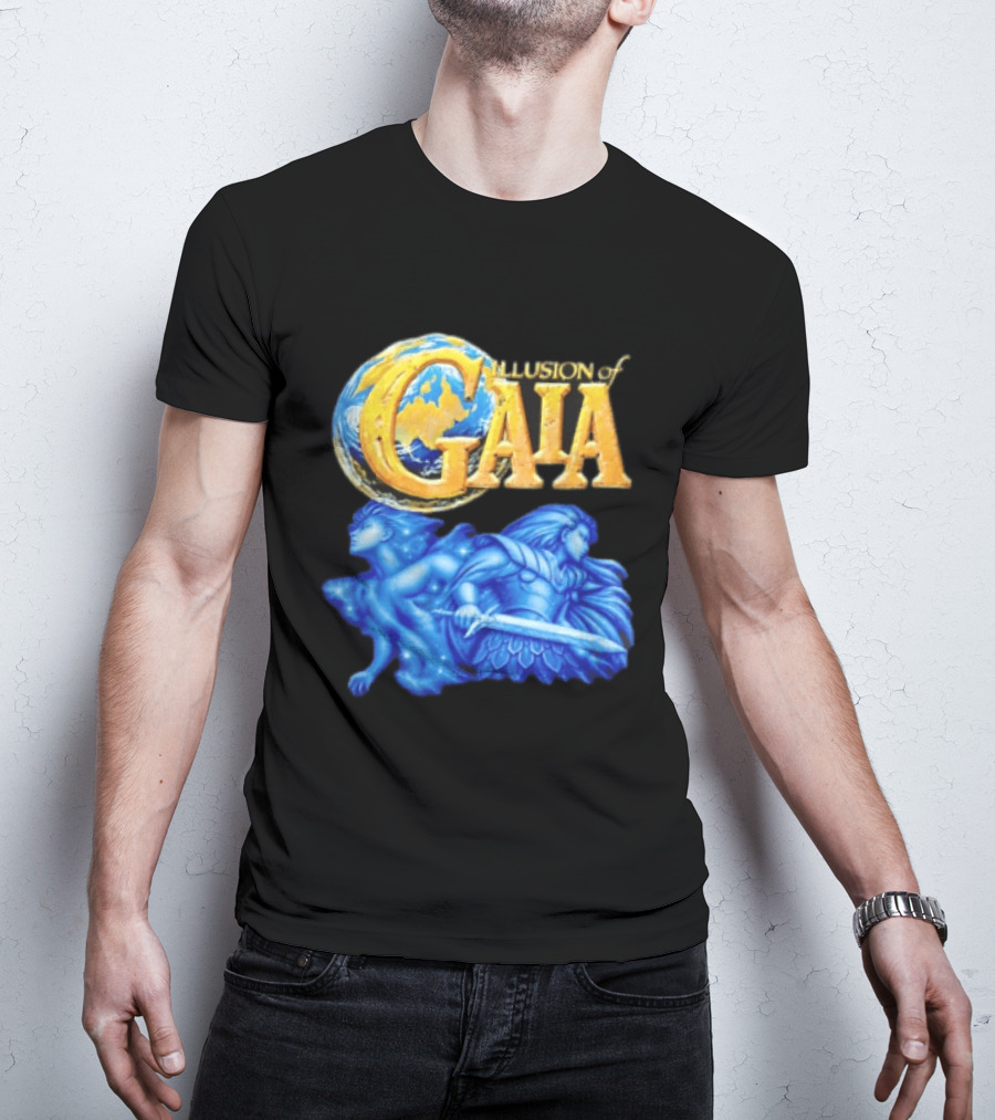 Illusion Of Gaia Earth Globe Blue Figures Sword T-Shirt