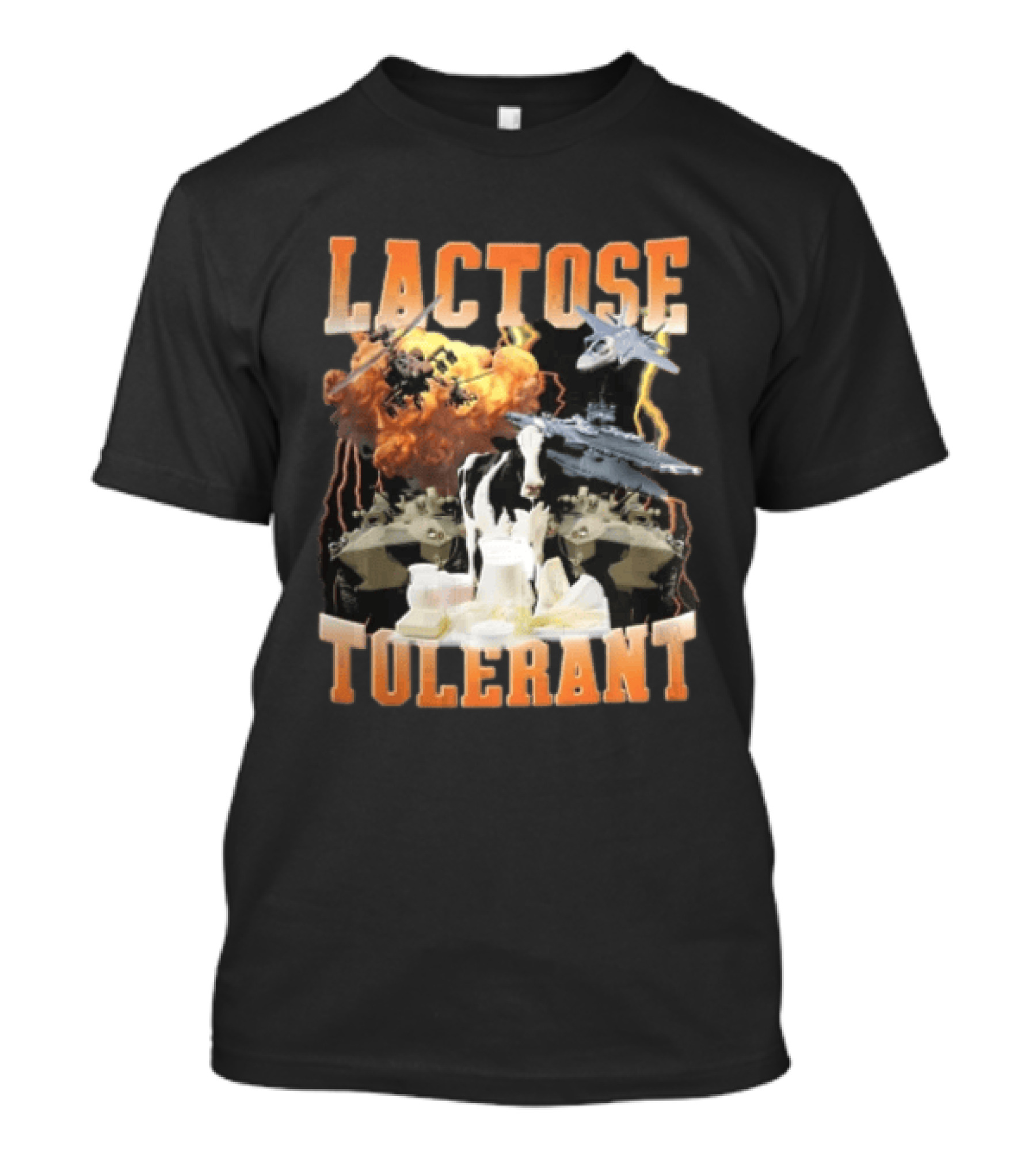 Lactose Tolerant Cow With Military Vehicles And Explosions T-Shirt