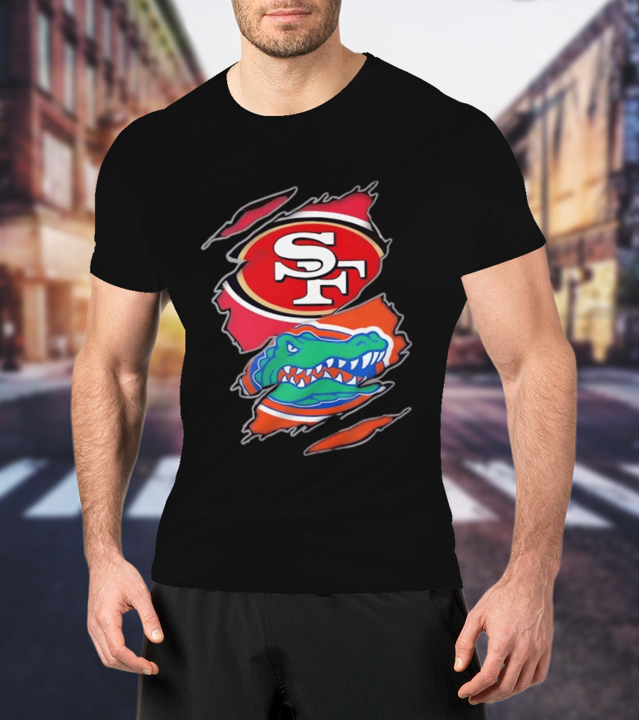 San Francisco 49ers SF Florida Gators Alligator Torn Fabric Football NFL NCAA T-Shirt