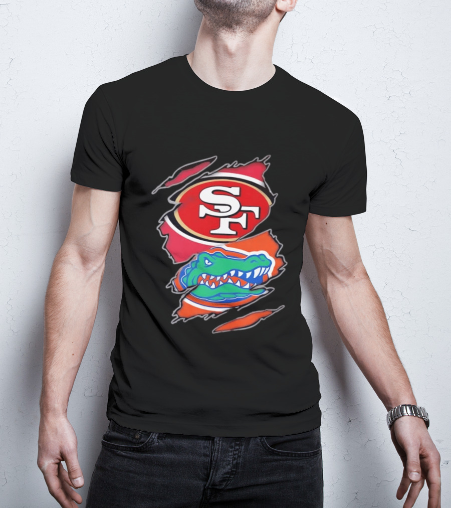 San Francisco 49ers SF Florida Gators Alligator Torn Fabric Football NFL NCAA T-Shirt