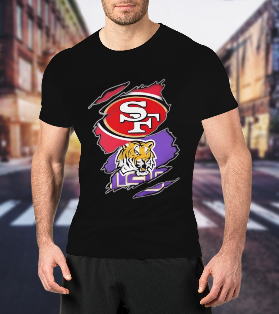 San Francisco 49ers SF And LSU Tigers Tiger Distressed T-Shirt