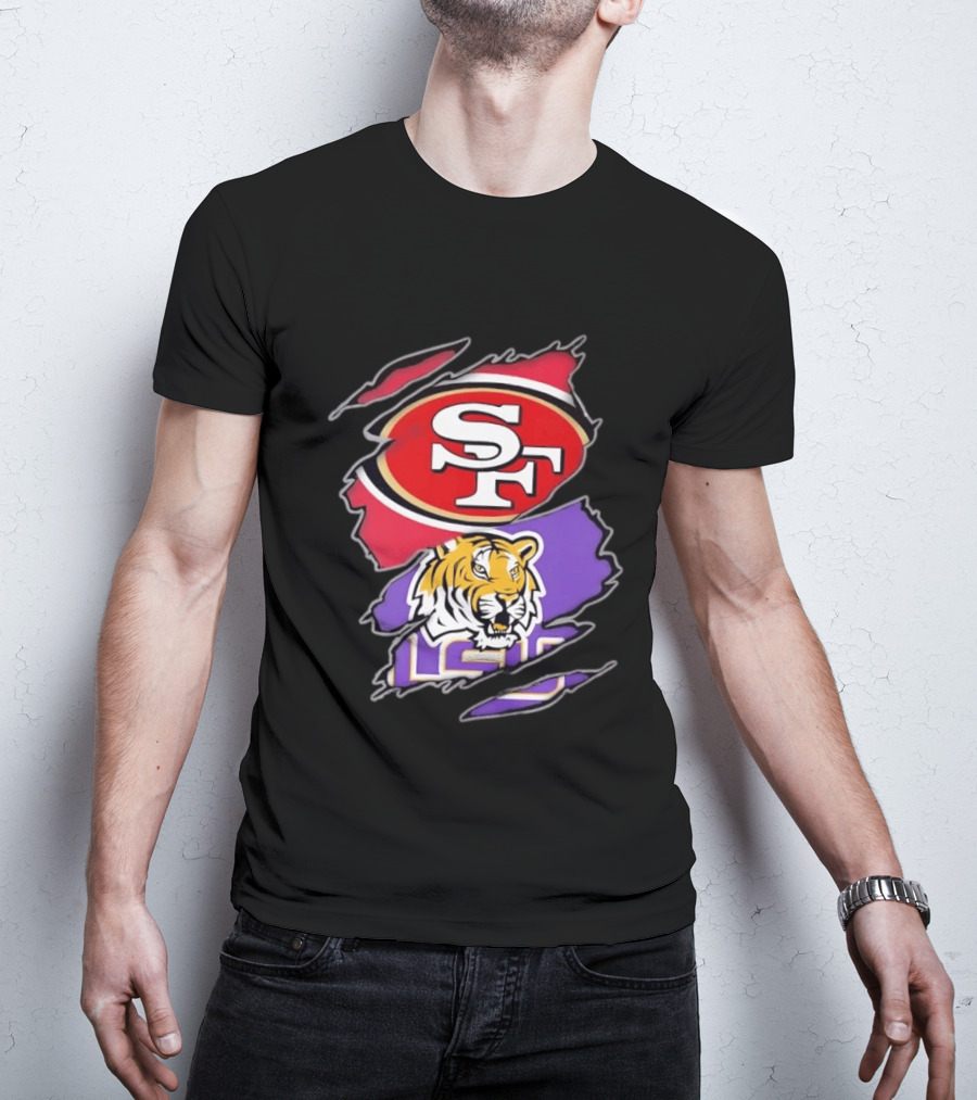 San Francisco 49ers SF And LSU Tigers Tiger Distressed T-Shirt