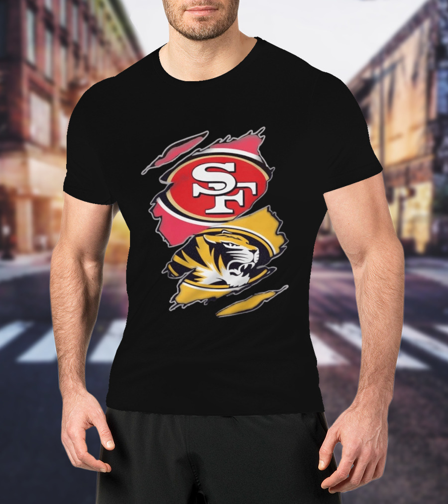 San Francisco 49ers Missouri Tigers Distressed Logo Rip Claw Marks T-Shirt