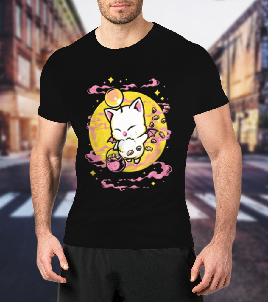 Moogle Cute Character With Candy Bucket And Glowing Yellow T-Shirt