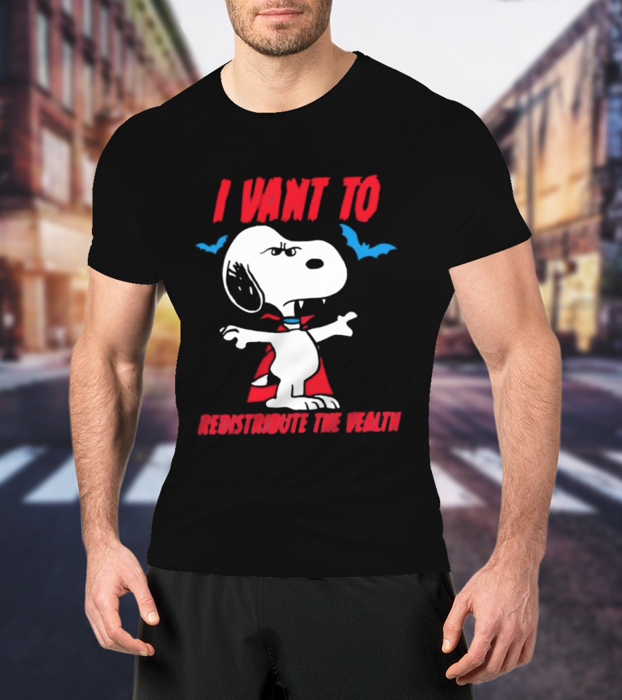 Snoopy I Vant To Redistribute The Wealth Vampire Cape And Bats T-Shirt