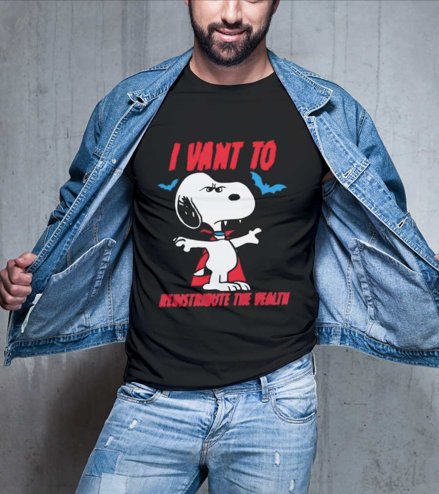 Snoopy I Vant To Redistribute The Wealth Vampire Cape And Bats T-Shirt