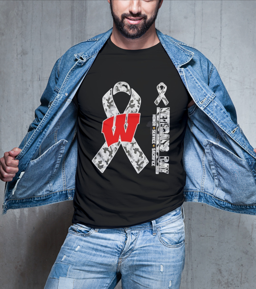 Wisconsin Badgers 2026 Veterans Day Camouflage Ribbon Honor Service Sacrifice T-Shirt